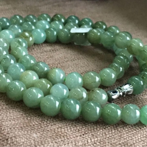 8mm 100% Natural A Green Emerald Jade Beads ~Necklace Have certificate-6223 - Picture 3 of 6